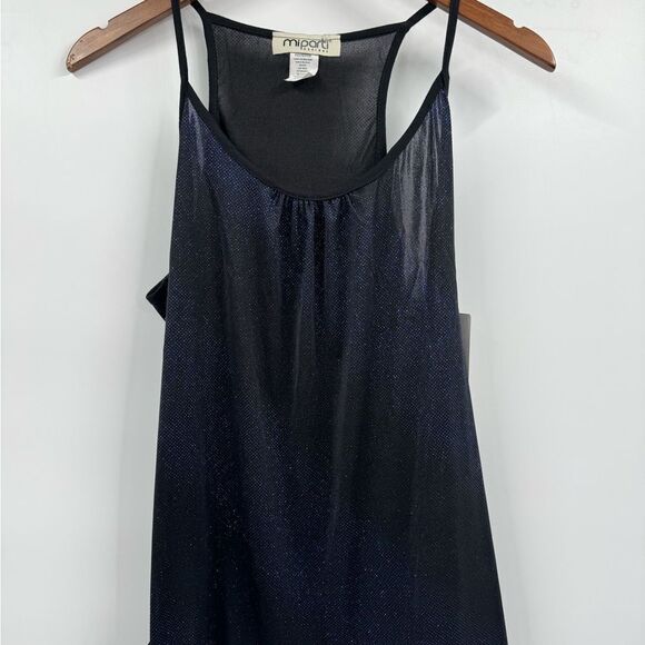 Vintage MiParti Semi-sheer Blue Sparkly Racerback Tank Top With Adjustable Hem L - Picture 1 of 7